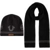 True Religion womens True Religion Beanie Hat and Scarf Set, Ribbed Long Winter Knit Cap and Scarf With End Stripes(Black)