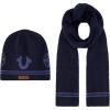True Religion womens True Religion Beanie Hat and Scarf Set, Ribbed Long Winter Knit Cap and Scarf With End Stripes(Navy)