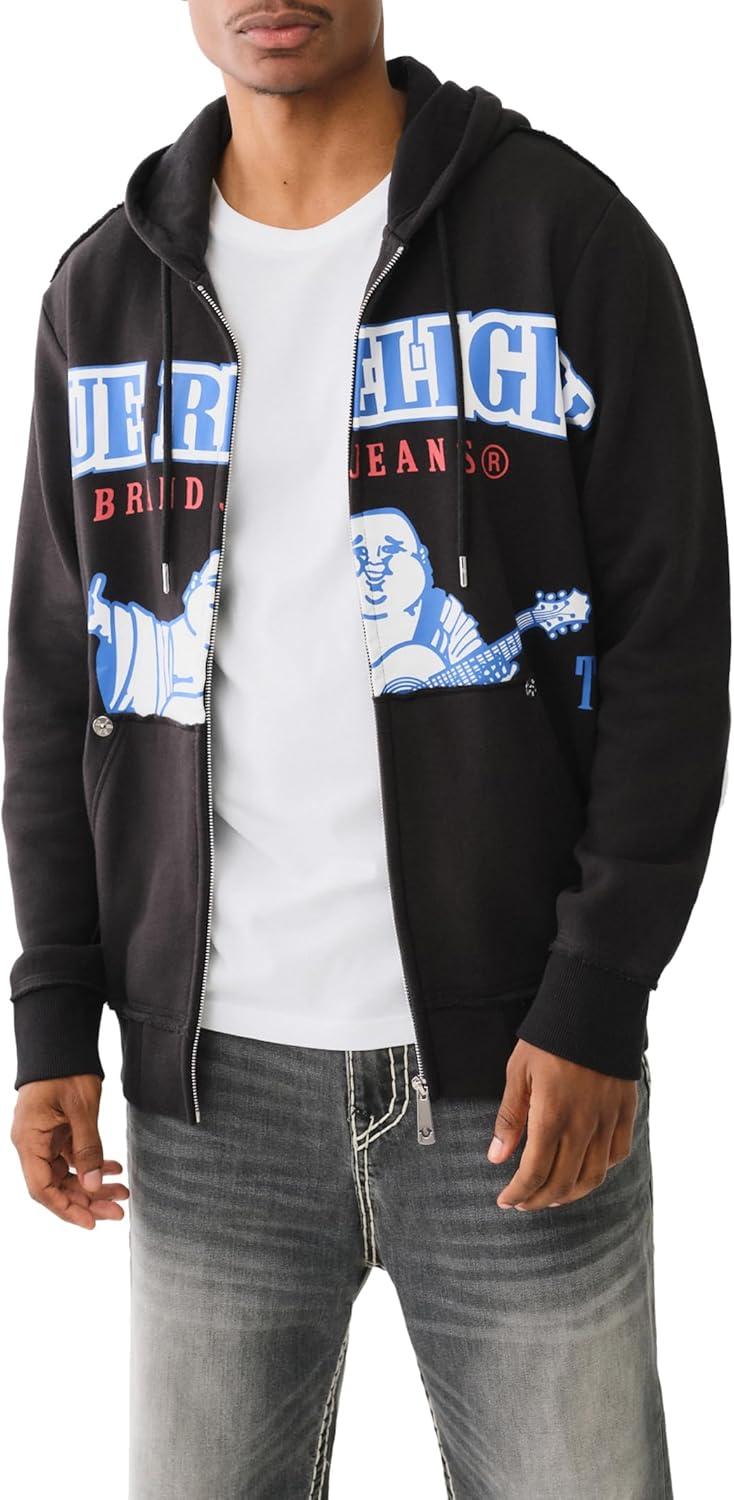 imageTrue Religion Mens Raw Exaggerated Icon Zip Up HoodieJet Black