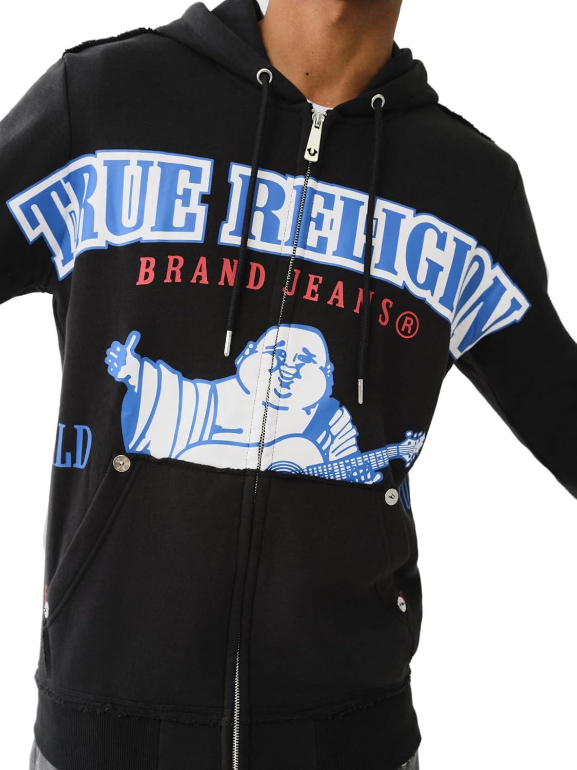 imageTrue Religion Mens Raw Exaggerated Icon Zip Up HoodieJet Black