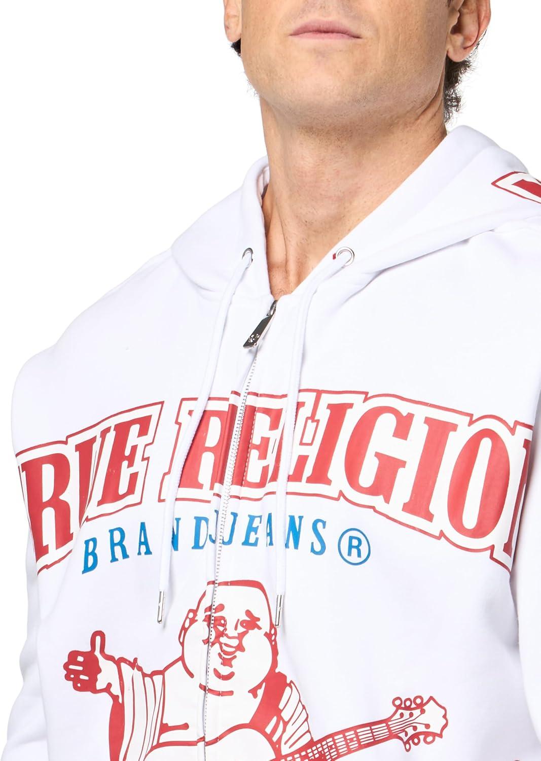 imageTrue Religion Mens Raw Exaggerated Icon Zip Up HoodieOptic White