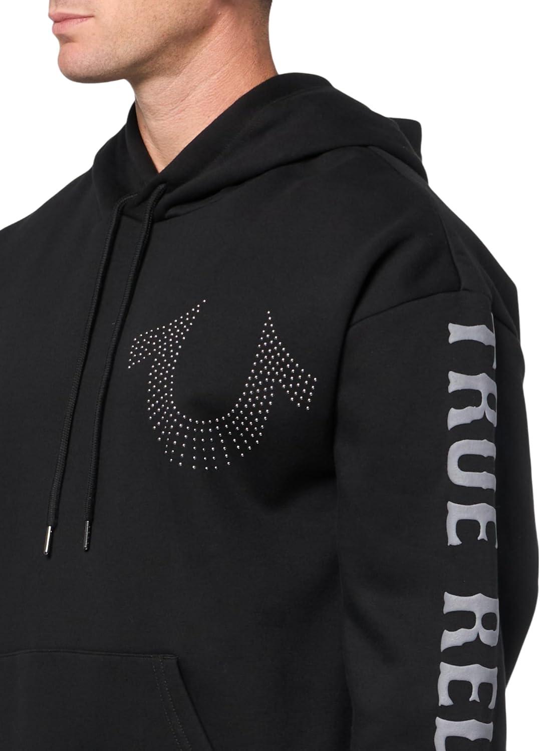 imageTrue Religion Mens Relaxed Studded Pullover HoodieJet Black