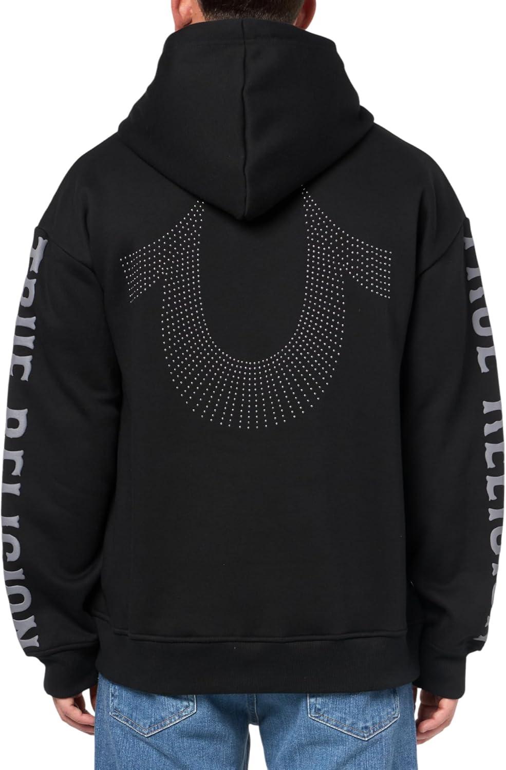 imageTrue Religion Mens Relaxed Studded Pullover HoodieJet Black