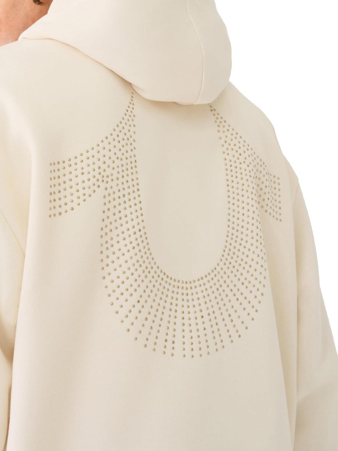 imageTrue Religion Mens Relaxed Studded Pullover HoodieWinter White