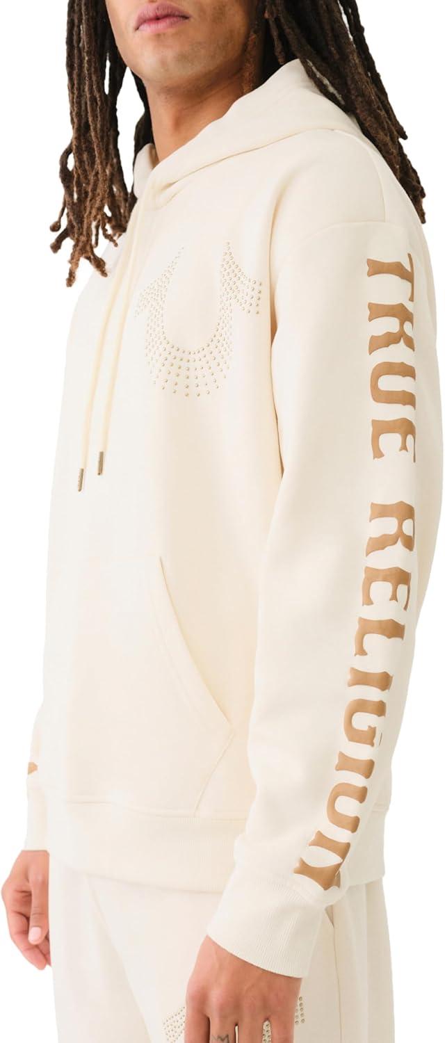 imageTrue Religion Mens Relaxed Studded Pullover HoodieWinter White