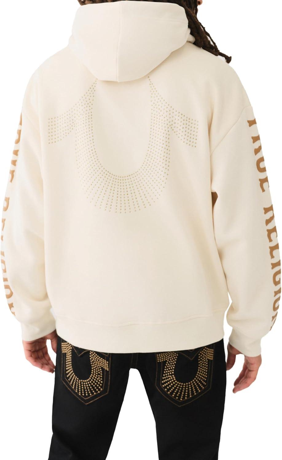 imageTrue Religion Mens Relaxed Studded Pullover HoodieWinter White