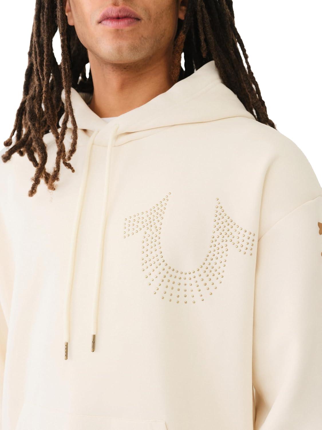 imageTrue Religion Mens Relaxed Studded Pullover HoodieWinter White