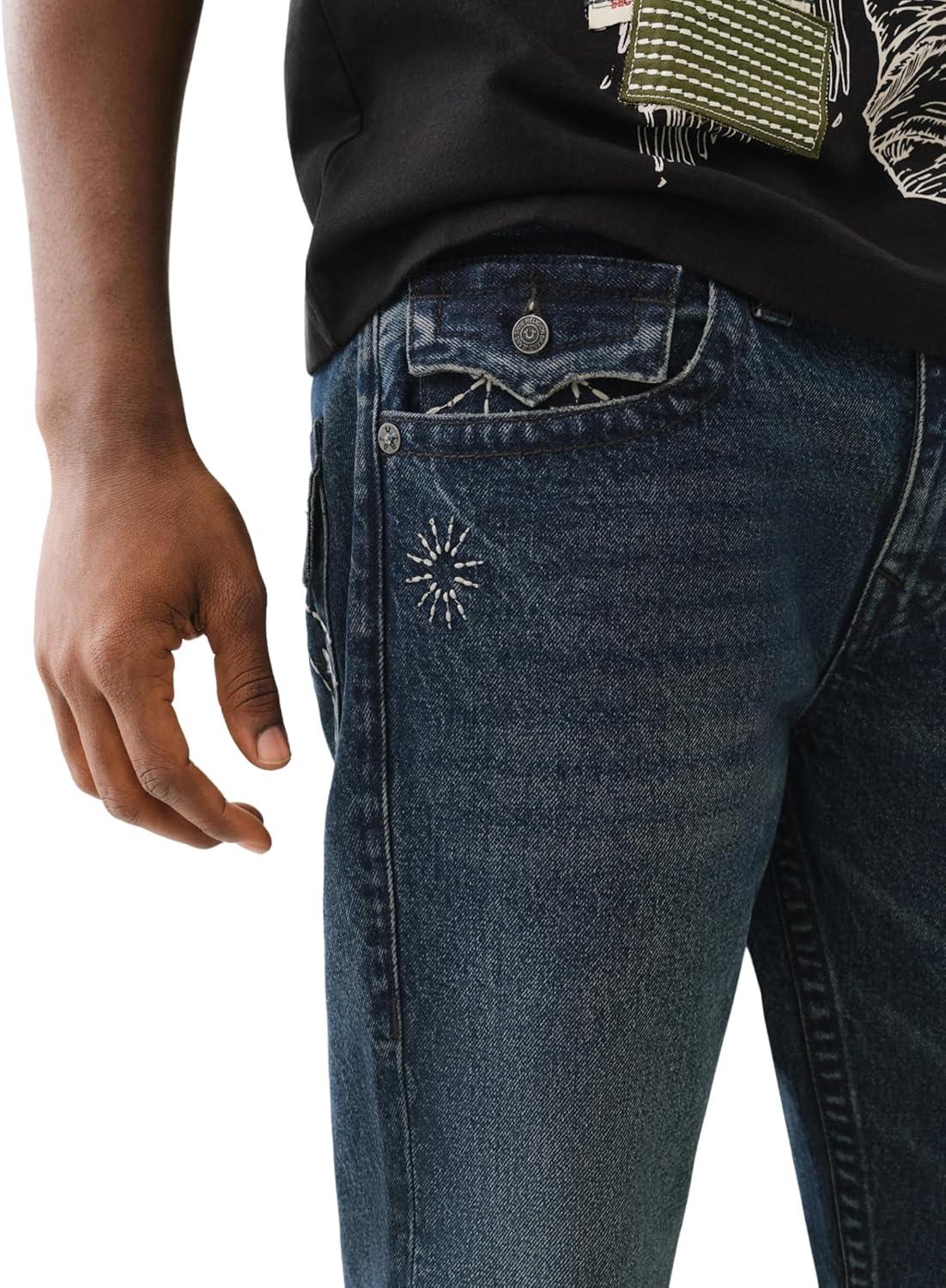 imageTrue Religion Mens Ricky Single Needle Flap Sashiko BK Pocket 12Draco Blue Black Wash