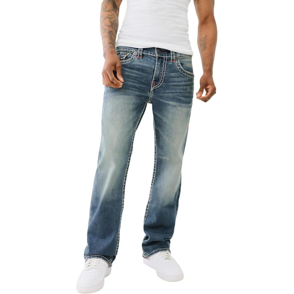 imageTrue Religion Mens Billy Double Raised Super T Flap Boot Cut JeanLlano Medium Wash