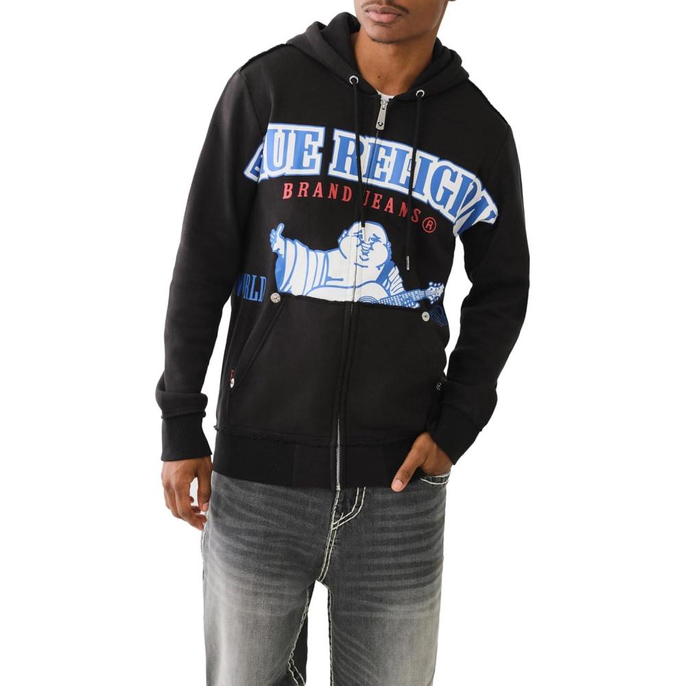 imageTrue Religion Mens Raw Exaggerated Icon Zip Up HoodieJet Black