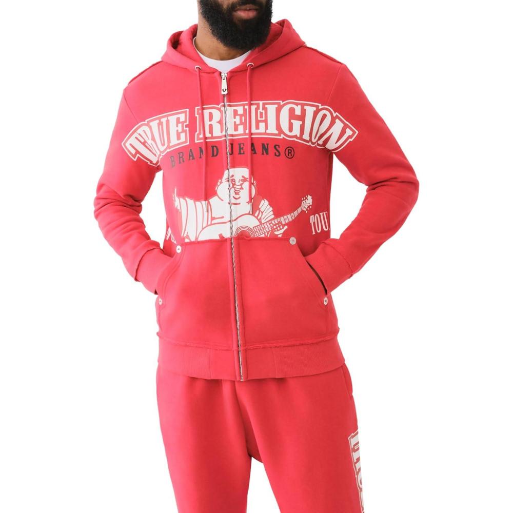 imageTrue Religion Mens Raw Exaggerated Icon Zip Up HoodieJrv Red