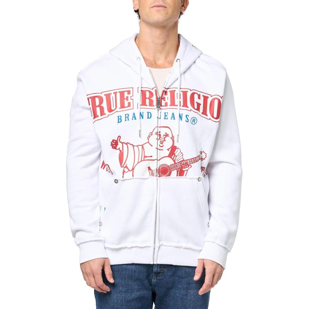 imageTrue Religion Mens Raw Exaggerated Icon Zip Up HoodieOptic White