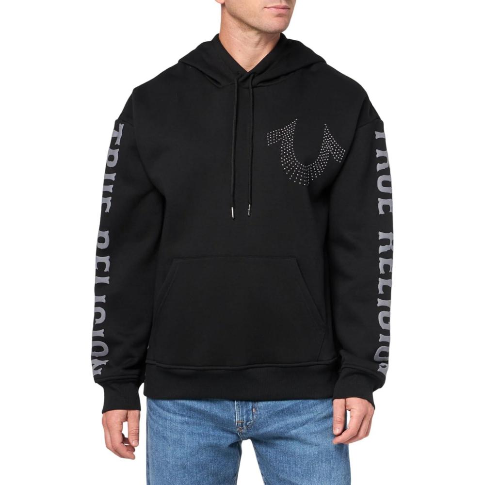 imageTrue Religion Mens Relaxed Studded Pullover HoodieJet Black