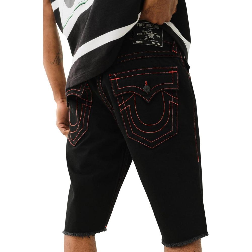 imageTrue Religion Mens Ricky SN Flap Short Fray Hem Denim Shorts with Flap Pockets and Distressed Hem Black Rinse Size 32