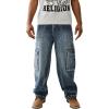 True Religion Men’s Denim Big T Cargo Pants with Signature Stitching(Dark Rebel Race Wash)