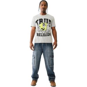 True Religion Men’s Denim Big T Cargo Pants with Signature Stitching(Dark Rebel Race Wash)