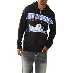 True Religion Men’s Raw Exaggerated Icon Zip Up Hoodie(Jet Black)