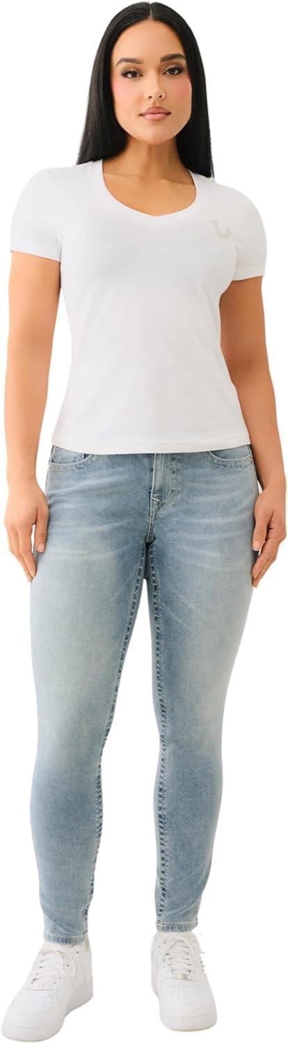 imageTrue Religion Womens Crystal Lips VNeck Tee Casual TShirt