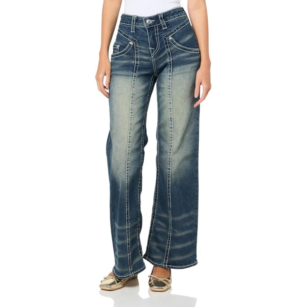 imageTrue Religion Womens Bobbi Baggy Jeans Big T Stitching Relaxed Fit with Modern StyleEmerald Fade