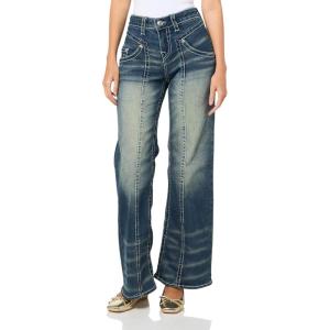 True Religion Women’s Bobbi Baggy Jeans – Big T Stitching, Relaxed Fit with Modern Style(Emerald Fade​)