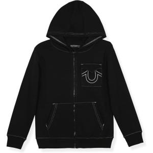 True Religion Boys Fleece Hoodies – Premium Zip Front & Pullover Sweatshirts, Stylish Design & Comfort(Black White Zip)