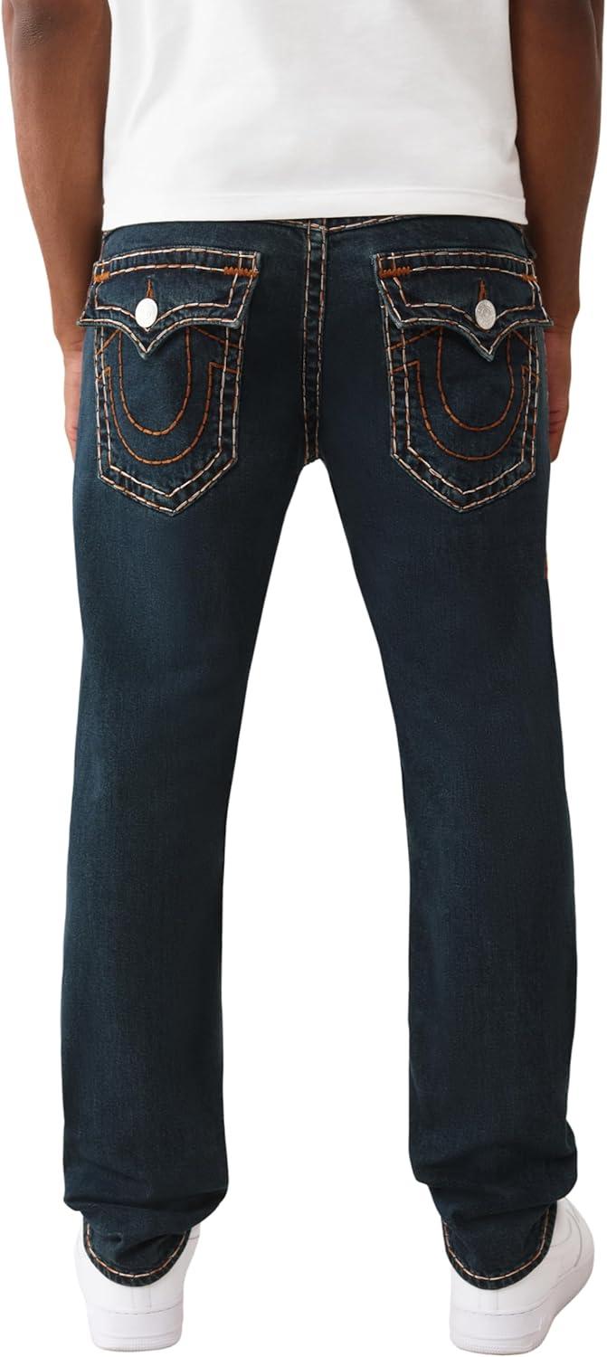 imageTrue Religion Mens Rocco Super T Flap Jean 32 Subtle Bleach Wash Super T Stitching Horseshoe Detailing
