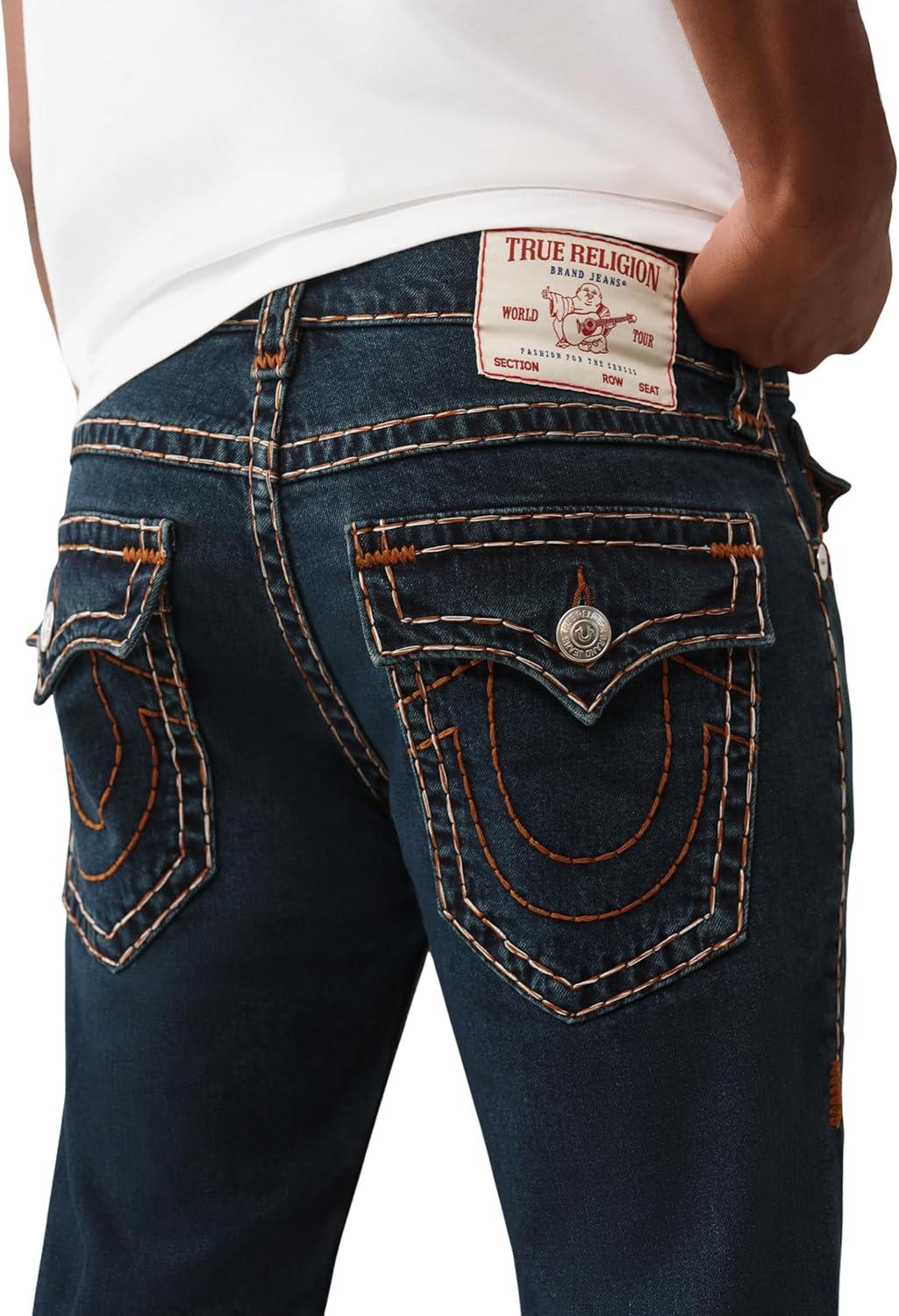 imageTrue Religion Mens Rocco Super T Flap Jean 32 Subtle Bleach Wash Super T Stitching Horseshoe Detailing