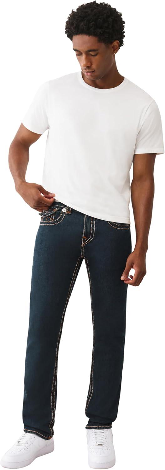 imageTrue Religion Mens Rocco Super T Flap Jean 32 Subtle Bleach Wash Super T Stitching Horseshoe Detailing