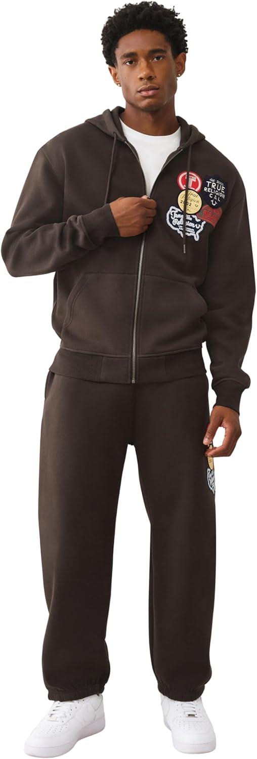 imageTrue Religion Mens Patch Vintage Zip Up Hoodie Full Zip SweatshirtDark Brown