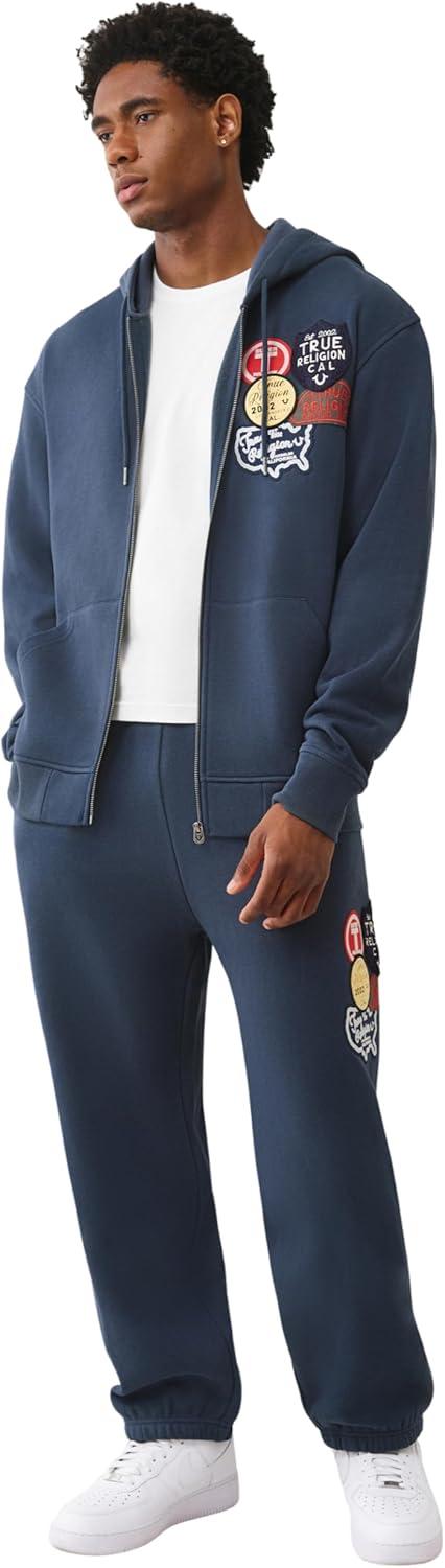 imageTrue Religion Mens Patch Vintage Zip Up Hoodie Full Zip SweatshirtMidnight Navy