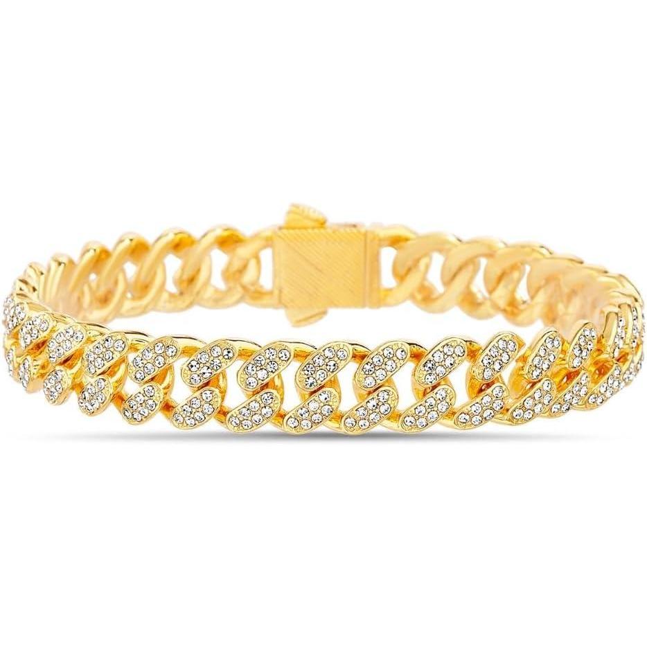 imageTrue Religion Crystal Set 10mm Wide 8 Inch Cuban Chain Bracelet for MenYellow