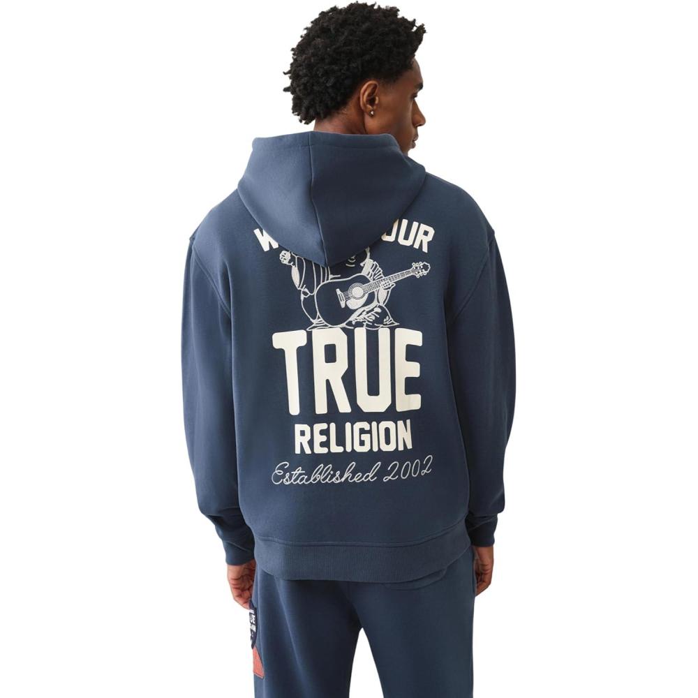 imageTrue Religion Mens Patch Vintage Zip Up Hoodie Full Zip SweatshirtMidnight Navy