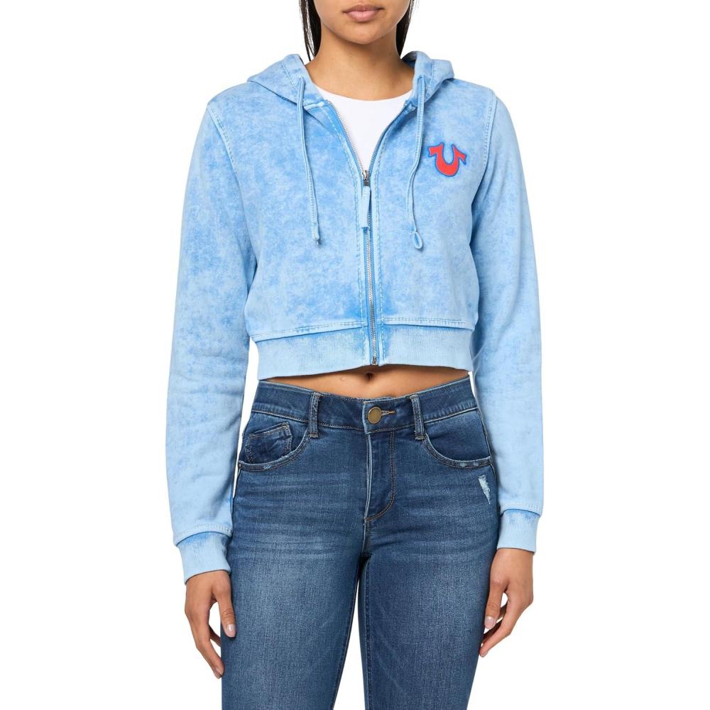 imageTrue Religion Womens Wash Shrunken ZipUp Hoodie Big T Pacific CoastPacific Coast