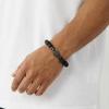 True Religion 7.5mm Black Bead Horseshoe 12 Inch Long Adjustable Bracelet for Men Black Rhodium Plated Stainless Steel