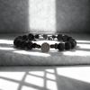 True Religion 7.5mm Black Bead Horseshoe 12 Inch Long Adjustable Bracelet for Men Black Rhodium Plated Stainless Steel
