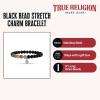 True Religion 8mm Black Bead 8 Inch Long Stretch Charm Bracelet for Men Stainless Steel