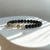 True Religion 8mm Black Bead 8 Inch Long Stretch Charm Bracelet for Men Stainless Steel