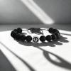 True Religion 8mm Black Bead Horseshoe 11 Inch Long Adjustable Bracelet for Men Stainless Steel
