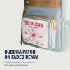 True Religion Backpack, Buddha Patch Bag with Horseshoe Logo and Zip Pocket Travel Bag, Denim