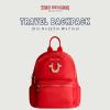 True Religion Backpack, Zip pocket, Horseshoe Logo Travel Bag, Black(Red)