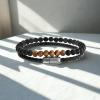 True Religion Beaded Simulated Black Leather 8.5 Inch Double Row Bracelet for Men(Black)