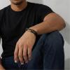True Religion Beaded Simulated Black Leather 8.5 Inch Double Row Bracelet for Men(Black)