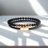 True Religion Beaded Simulated Black Leather 8.5 Inch Double Row Bracelet for Men(Yellow)