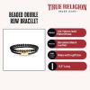 True Religion Beaded Simulated Black Leather 8.5 Inch Double Row Bracelet for Men(Yellow)