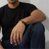True Religion Beaded Simulated Black Leather 8.5 Inch Double Row Bracelet for Men(Yellow)