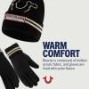 True Religion Beanie Hat and Gloves Set, Cuffed Winter Knit Cap with Stitched Yarn Horseshoe Logo and Fleece Lined Mittens(Black)