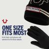 True Religion Beanie Hat and Gloves Set, Cuffed Winter Knit Cap with Stitched Yarn Horseshoe Logo and Fleece Lined Mittens(Black)