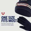 True Religion Beanie Hat and Gloves Set, Cuffed Winter Knit Cap with Stitched Yarn Horseshoe Logo and Fleece Lined Mittens(Navy)