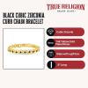 True Religion Black Cubic Zirconia 9 Inch Long Curb Chain Bracelet for Men 14K Yellow Gold Plated Brass