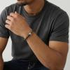True Religion Black Horseshoe Bead 8 Inch Long Stretch Bracelet for Men Stainless Steel